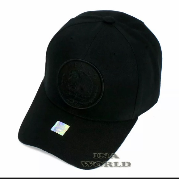 MEXICAN Hat MEXICO Federal Logo Embroidered Curved Bill Baseball Cap-Black/Black - Picture 6 of 6